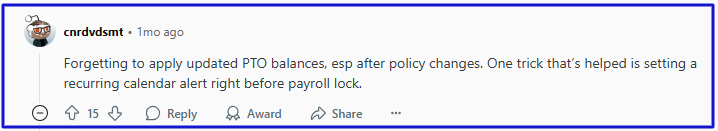 Payroll mistake  of Inaccurate PTO, OT & leave payment