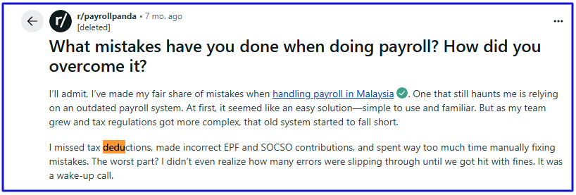 Payroll mistake of miscalculating statutory deductions